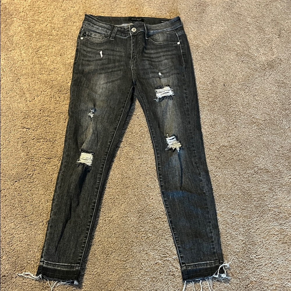 Judy Blue Distressed Charcoal Skinny Jeans